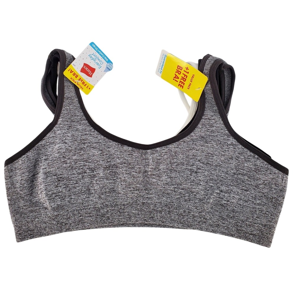 Hanes Girls L Everyday Comfort Seamless Bralette 3-Pack H190 Grey Black White